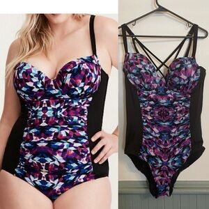 Torrid swim suit Geometric Multi Color strappy one piece bathing suit size 2